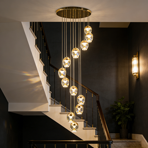 Lustre en spirale pour villa JACKSUN moderne à 12 anneaux LED, tricolore, dimmable, 3 mètres de <span class=keywords><strong>long</strong></span>, <span class=keywords><strong>luminaire</strong></span> <span class=keywords><strong>suspendu</strong></span> pour plafond haut, décoration lumineuse - Product Image 4