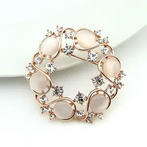 Mode Broche Sieraden Rhinestones Ronde Broches Cat 'S Eye Steen Broche Pin Voor Vrouwen DAG064