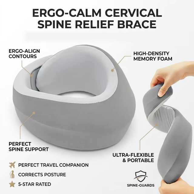 YUE RISE Cervical Spine Relief Lightweight Portable Neck Brace Memory Foam Neck Support Pillow for Travel Airplane Office Chair