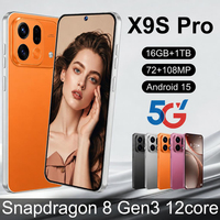 Smartphone Flash Memory Deca Core X9S Pro avec appareil photo 72+108MP, écran 7.3'' 144Hz, Android 15, 16 Go de RAM + 1 To de ROM, Nouveau Téléphone