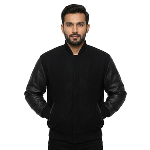 Blousons d'hiver en polaire pour hommes, style cool et personnalisé, col montant, bomber baseball en cuir, style urbain, très tendance - Product Image 1