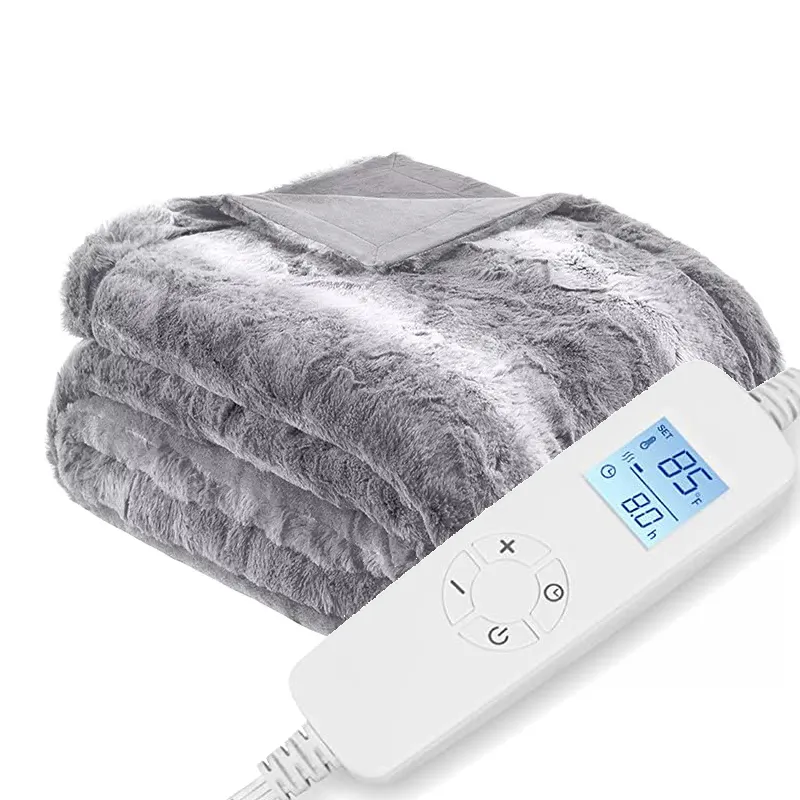 New 2023 products Grey Color Faux Fur Plush Electric Blanket for Christmas Electric Small Blanket with Auto Off Timer Function