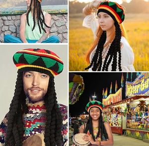 Chapeau <span class=keywords><strong>Rasta</strong></span> avec lunettes jaunes Casquette <span class=keywords><strong>de</strong></span> perruque tressée noire Perruque Dreadlocks Costume <span class=keywords><strong>de</strong></span> <span class=keywords><strong>déguisement</strong></span> des Caraïbes pour les fêtes Cosplay Mascarade - Product Image 4