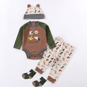 Ropa para niños pequeños, conjuntos de punto para niña pequeña, Pelele de manga larga con pantalones, 4 Uds., trajes, mono, disfraz infantil - Product Image 1