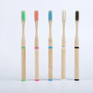 Brosse à dents amovible écologique Manche original en bambou Brosse à dents en bambou colorée avec logo personnalisé emballage pour adulte