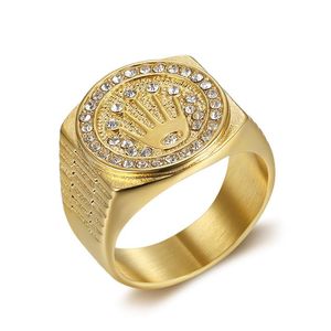 Hiphop Diamond <strong>Crown</strong> <strong>Rings</strong> Stainless Steel Round <strong>Crown</strong> Shape Finger <strong>Ring</strong> for Men - Product Image 1