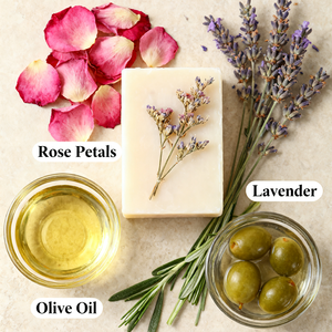 Xà phòng hữu cơ thủ công, xà phòng hoa hồng, hoa huệ, hoa oải hương, dưỡng ẩm & lưu hương lâu, với các mảnh hoa khô thật, không thử nghiệm trên động vật - Product Image 3