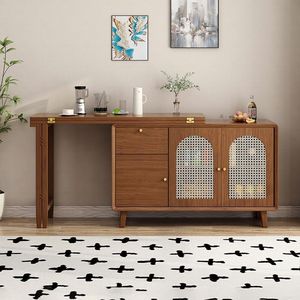Solid Wood <b>Folding</b> <b>Dining</b> <b>Table</b> With Storage Cabinet Extendable Bar Counter For Small Apartment Home Use - Product Image 2