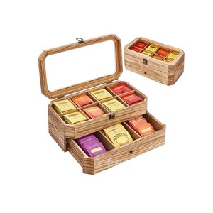 Wooden Double Layer <b>Tea</b> Storage <b>Box</b> With Lid Divided Compartments Desktop Organizer For <b>Tea</b> Coffee Bags - Product Image 5