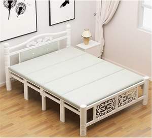 Lit en fer portable, pliable, anti-panneaux d'éclatement, épaissi, blanc, simple ou double, avec cadre de présentation en bois - Product Image 4