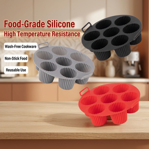 Molde de Silicona para Muffins con Asa, Molde Antiadherente de 7 Cavidades para Cupcakes, Apto para Freidora de Aire, Horno y Cocina Casera - Product Image 1