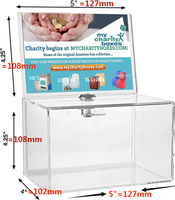 Boîte de donation carrée en acrylique avec serrure et porte-affiche Boîte de commentaire de billet transparente pour la collecte de suggestions de bienfaisance votantes