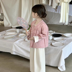 Girls Satin New Chinese Style Hanfu Two Piece Set Top Pants Party Wear - Product Image 2