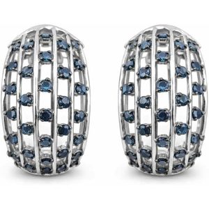 Jewelspaark Blue Diamond Hoop Earrings 1.49 Cttw Round Cut 925 Sterling Silver Prong Setting Everyday Wear - Product Image 1