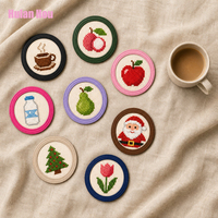 YY DIY Sous-verres ronds en cuir PU à finition autonome pour broderie au point de croix, tapis de tasse créatifs vierges à faire soi-même