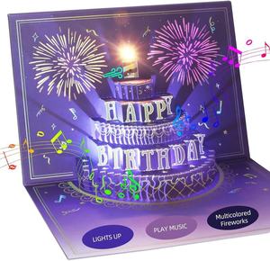 Cartes d'<span class=keywords><strong>anniversaire</strong></span> avec feux d'artifice, lumières, <span class=keywords><strong>musique</strong></span> et son, gâteau 3D pop-up, cartes d'<span class=keywords><strong>anniversaire</strong></span> avec effets sonores, cadeau - Product Image 1