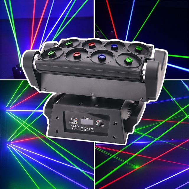 RGB Laser Projector Spider Moving Head Beam Light 2 Rows 8 Eyes Lyre Stage Effect Beam Lasers DJ Party Disco Stage Effect Laser