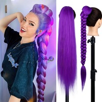 Perruque queue de cheval pour cosplay de groupe de filles démoniaques, avec tresses violettes et tresses de Rumi