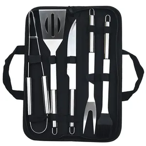 Stainless Steel BBQ Tools Grilling Accessories with Portable Case,Spatula, Tongs&Meat Knives and Fork Brush