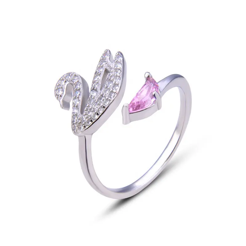 Groothandel Fabriek 5925 Zilver Diamant Zwaan Ring Crystal Zirkoon Open Verstelbare Verlovingsringen Voor Vrouwen
