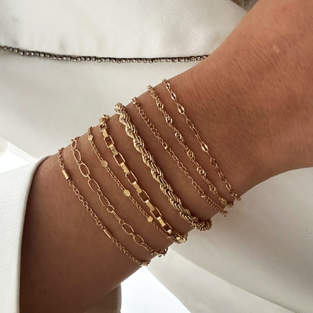 18K Gold Plated PVD Chains Twisted Rope Chain Bracelets Chain Bulk Hypoallergenic Waterproof Tarnish Free Jewelry