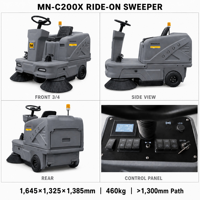 MINGNUO MN-C200X Balayeuse de voirie électrique, batterie 48V, largeur de balayage >1300mm, 7000m2/h, machine de balayage de voirie industrielle compacte, neuve