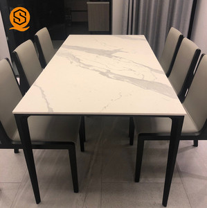 Usine <span class=keywords><strong>prix</strong></span> discount marbre table base dorée 4 places 6 places en marbre carré tables de restaurant - Product Image 5