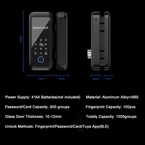WAFU WF-T3 Smart Glass Door Biometric Fingerprint Lock 13.56Mhz RFID Card Remote Control Phone App Bluetooth Tuya Electric Lock