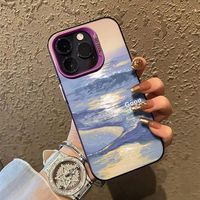 Coque de téléphone tendance avec motif vague de peinture à l'huile colorée argentée pour iPhone 15 Pro Max 14 13, cadre plaqué mode et dos mat
