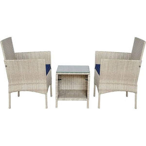 Conjunto de Muebles de Jardín de Mimbre Sintético, 3 Piezas, 2 Sillas de Mimbre con Cojines y Mesa con Tapa de Cristal, Resistente a la Intemperie - Product Image 1