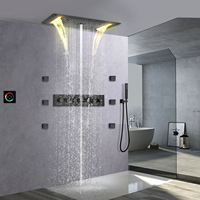 Ensemble de douche de salle de bain moderne encastré en laiton, avec fonction pluie, cascade, mitigeur, douchette à main et LED intelligente
