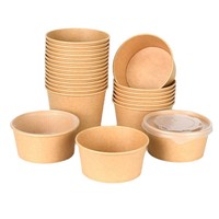 Venta Directa de Fábrica, Tazones de Papel Kraft Desechables Resistentes al Aceite, Guangdong, 400-1200 Tazones para Llevar, Impresión Personalizada Gratuita