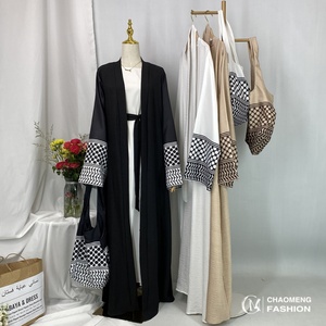 Hot Seller Palestine-Inspired Printed Soft Linen Keffiyeh Open <b>Abaya</b> Wholesale With Crossbody Bag for <b>Women</b> Muslim 2025 Eid 1452 - Product Image 1
