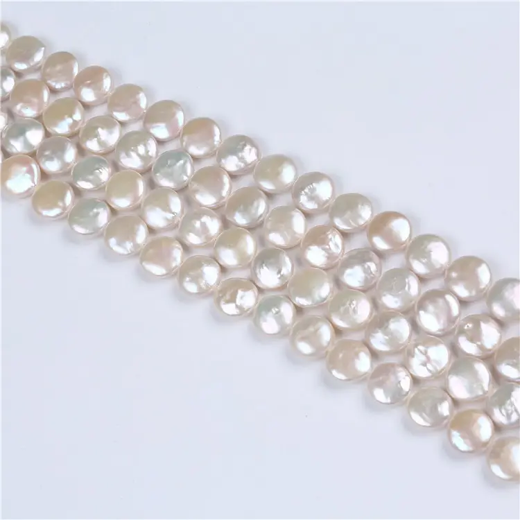 zhuji pearl market 12-13mm AAA grade natural real peal freshwater coin shape pearl strands