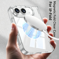 Étui magnétique transparent pour iPhone Duo Fold avec béquille rétractable, protection de la charnière, antichoc, coque pliable pour téléphone portable