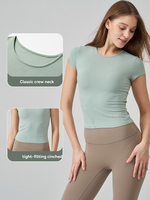 Haut de sport à manches courtes SNU Naked Feel pour femme, coupe ajustée, effet amincissant, sèche rapidement, respirant, idéal pour le yoga
