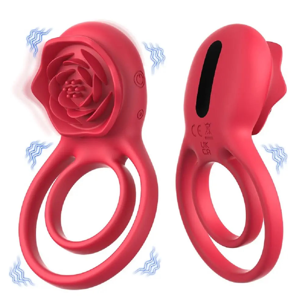 Penis Ring Rose Toy Vibrador Bloqueio Anéis Mamilo Clitóris Estimulador Vibradores Brinquedos Sexuais para Casais Atraso Lamber Vagina