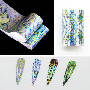 10 rouleaux d'autocollants de transfert pour nail art motif paon, design coquille d'ormeau 3D, décalcomanies de transfert pour ongles - Product Image 3