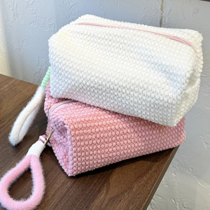 OEM Supported Soft Fluffy Cosmetic Pouch Fuzzy Zipper <b>Makeup</b> Bag with Handle for Travel Storage - Product Image 1