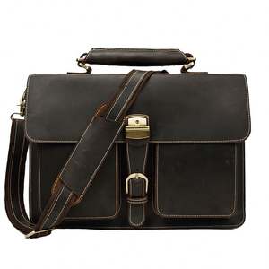 Maletín de Cuero Genuino para Hombre, Diseño Crazy Horse, Bolso de Mano para Portátil, con Cuero Suave Impermeable - Product Image 1