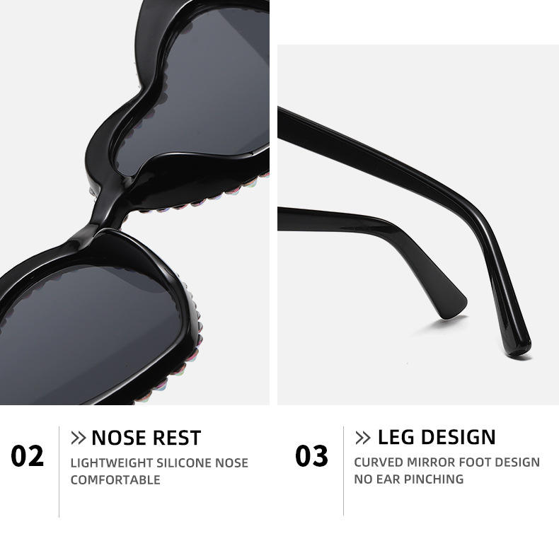 Occhiali Da Sole A Forma Di Cuore Con Motivo Floreale In Strass E Rosa - Foto 6