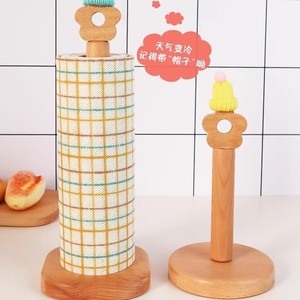 Solid Wood Tissue Holder Circular Standing No Drilling Required Paper Roll <b>Stand</b> For Kitchen Bathroom Decorative Design - Product Image 1