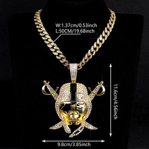 Kalung NFL Raiders Las Vegas Ukuran Besar Grosir, Kalung Tengkorak Hip Hop dengan Permata Rhinestone, Liontin Besar - Product Image 2
