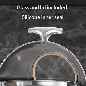 เตาบุฟเฟ่ต์สแตนเลสสีเงินแบบฝาเปิดพร้อมกระทะไม่เคลือบผิว ดีไซน์ทรงสี่เหลี่ยมแบบข้ามพรมแดน พร้อมฉนวนกันความร้อนสำหรับโรงแรมและร้านอาหาร - Product Image 2