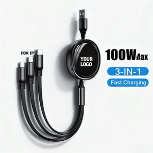 Oem Gift Logo 1.2M 3 in 1 Nylon Braid Data 100W Tpe Multiple Retractable Usb Charging <b>Cable</b> for Phone/<b>Type</b>-<b>C</b>/Android - Product Image 1