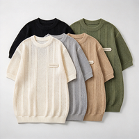 Pull court en maille ajourée pour homme, col rond oversize, style streetwear, avec étiquette personnalisée, marque OEM sur mesure
