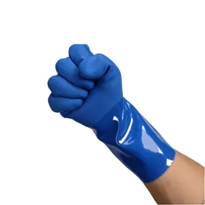 热销耐化学腐蚀耐油防水手套蓝色PVC工作手套