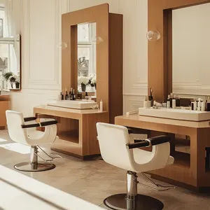 Balcão de beleza para decoração de barbearia, espelho de beleza com led, equipamento para salão de cabeleireiro, estação de cabeleireiro, barbeiro