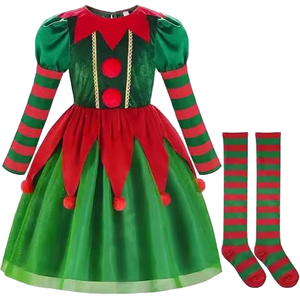 Disfraz <span class=keywords><strong>de</strong></span> Duende Navideño <span class=keywords><strong>de</strong></span> Alta Calidad para Niñas, con Falda, Verde, Material <span class=keywords><strong>de</strong></span> Poliéster, para Pequeñas Ayudas <span class=keywords><strong>de</strong></span> Santa - Product Image 1