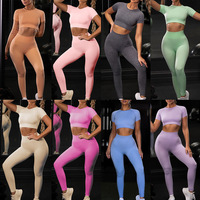 Abbigliamento sportivo all'ingrosso abbigliamento Yoga donna Set Yoga senza cuciture allenamento reggiseno sportivo e Leggings a vita alta pantaloni palestra Set Fitness